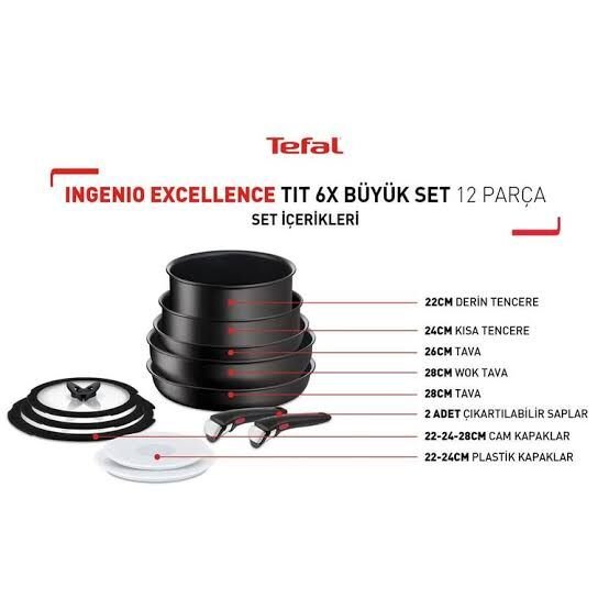 L76390 Ingenio Titanyum 6X Excellence Büyük Tava ve Tencere Seti 12 Parça